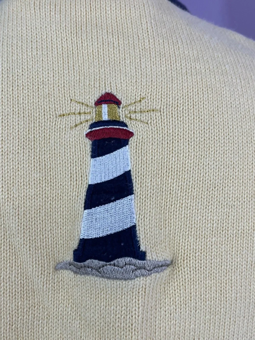 Lighthouse Embroidered Patch Cardigan M Nautical Sailor Anchor Patriotic Stars